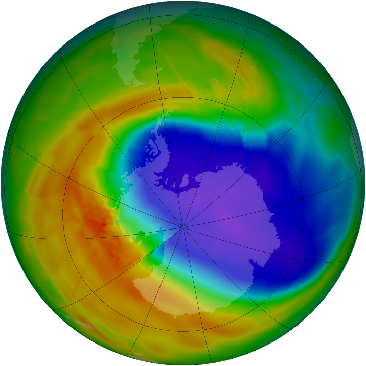 Antarctic ozone map for 15 October 2009